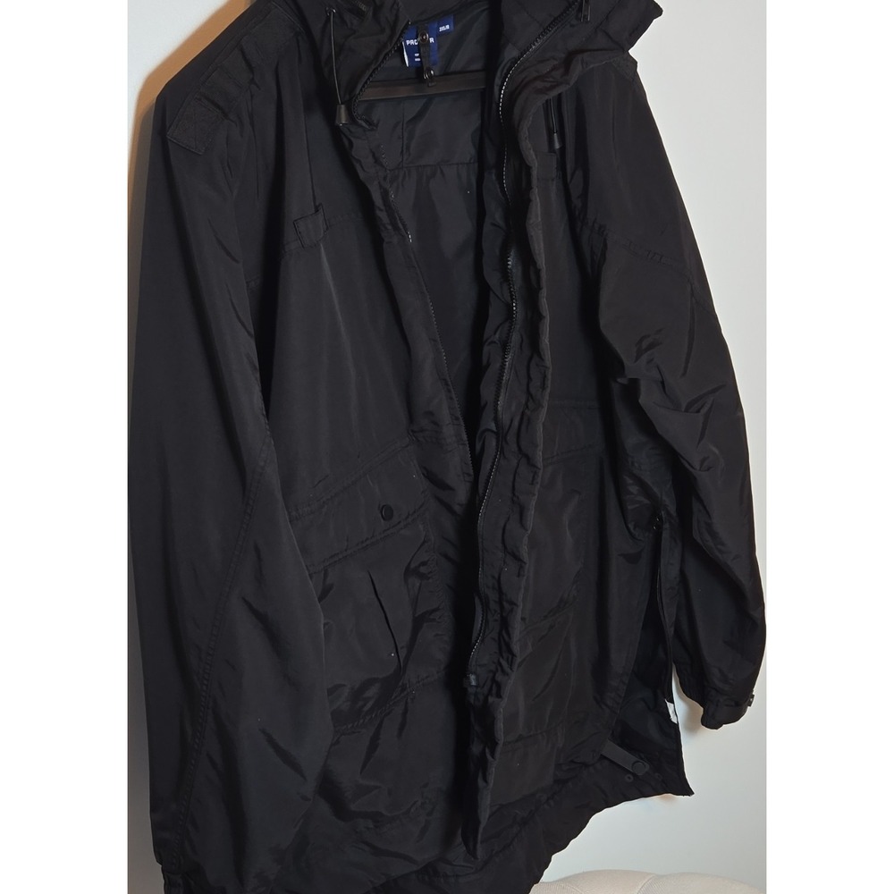 Propper Black Parka Rain Jacket 2XL Hooded Zipped Pockets Epaulet Zip Button Men